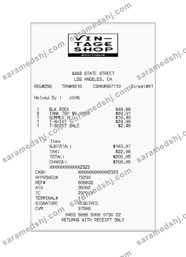 VIN-TAGE SHOP receipt